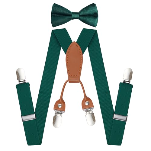 Hosenträger mit Fliege Set für Kinder Jungen Mädchen Körpergröße ca 1-8 Jahre Geburtstagsfeier Party Tägliches Tragen Kostüm Zubehör (olivgrün) von jerbro