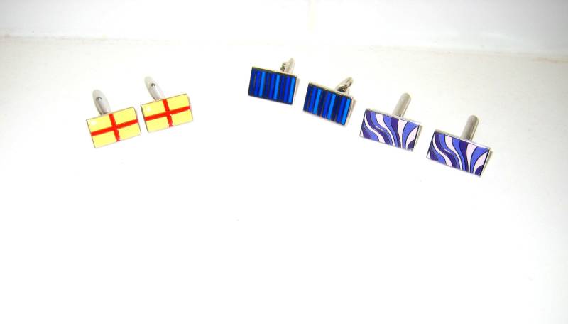 Manschettenknöpfe Aus Emaille Moderner Blauer Streifen, Violetter Nebel, St.-Georgs-Kreuz - 3 Paar von jeromian