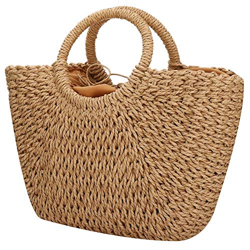 Damen-Sommer-Strandtasche, Stroh-Handtasche, Tragegriff, große Kapazität, Reisetasche, handgewebter Stroh, große Hobo-Tasche, braun, Einheitsgröße von jessie