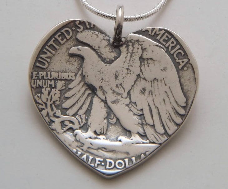 Recycled Coin Design Herz Anhänger - Vintage Us Silber Liberty Half Dollar Münze Recycled Coin Design Herz Anhänger - Vintage Us Silber Liberty Half Dollar Münze von jessiedriscoll