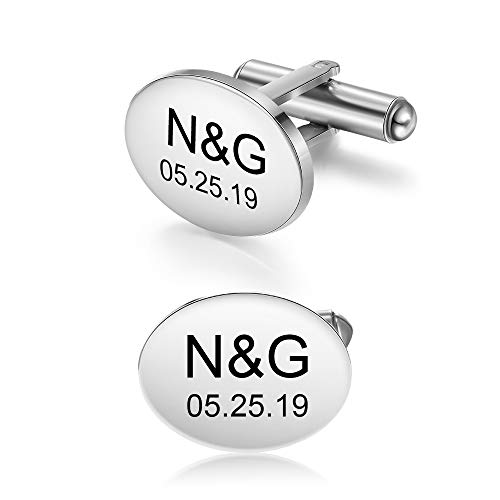 Personalisierte Manschettenknöpfe Herren mit benutzerdefinierten Namen und Datum Gravur 1 Paar Manschettenknöpfe für Männer Geschenk zum Valentinstag Jubiläum Vatertag (Silber-6) von jewel