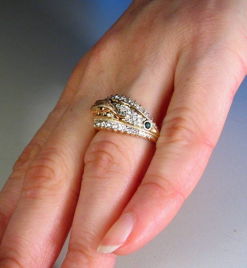 Krokodil Ring - Rosa Gold 14 Roségold Diamanten Smaragde Altmodisch von jewelAbench