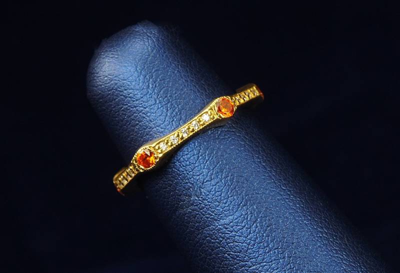 Orange Saphir Band Ring - Art Deco 14K Gold Padparadscha Diamanten Handgravur Multistone von jewelAbench