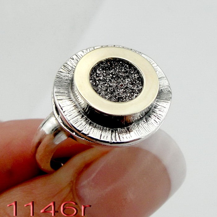 9K Gold & Sterling Silber Druzy Achat Ring - Größe 8 von jewela
