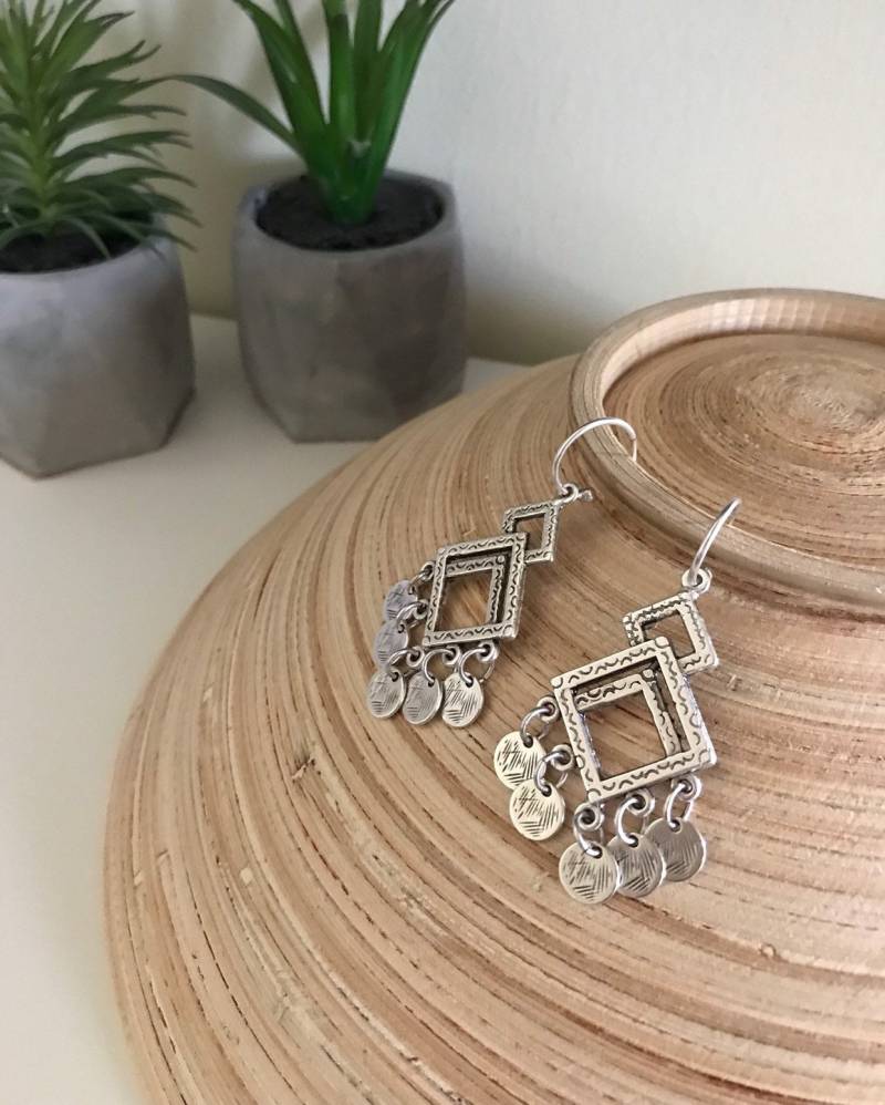 Boho Silber Ohrringe/Rhombus Ohrringe/Haken Ohrringe/Münze Ohrringe/Boho Ohrringe/Ethno Ohrringe/Ohrhänger von jewelboxshop
