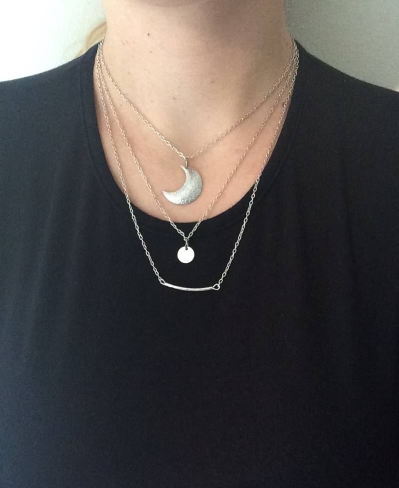 Mondsichel Layering Halsketten Set Silber Charm Schmuck von jewelboxshop