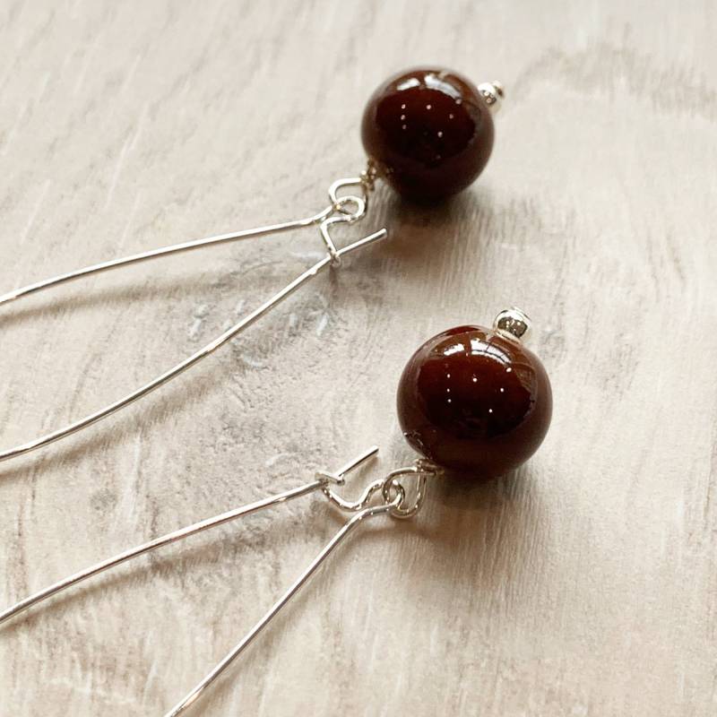 Braune Ohrringe, Perlenohrringe, Baumeln Lange Kaffee Ohrringe Braun, Perlen von jewelbytessyla