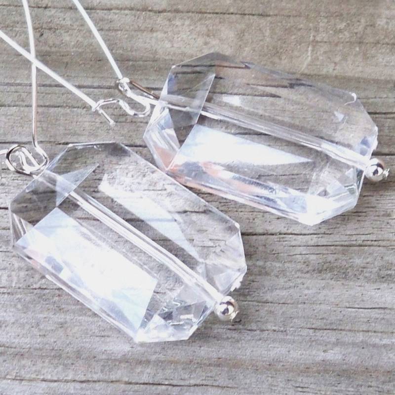 Chunky Klare Ohrringe, Perlenohrringe, Perlen Große Klare Rechteck Facettierte Ohrringe von jewelbytessyla