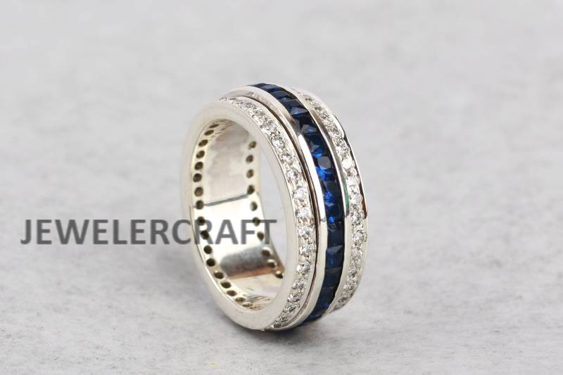Blauer Saphir Ring - Spinner Bandring Halbe Ewigkeit Ehering Eternity Jubiläumsringe von jewelercraft
