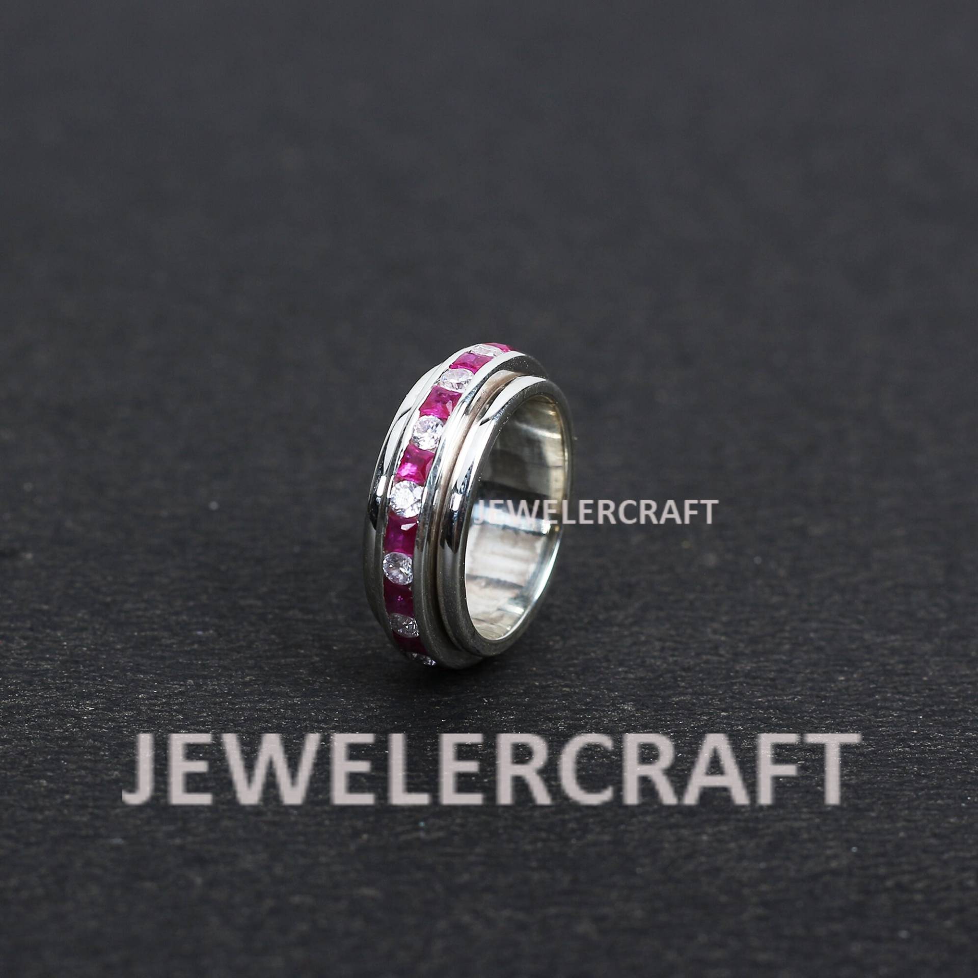 Natürlich Rubin Channel Setting Spinner Ring Eternity Band in 925 Silber von jewelercraft