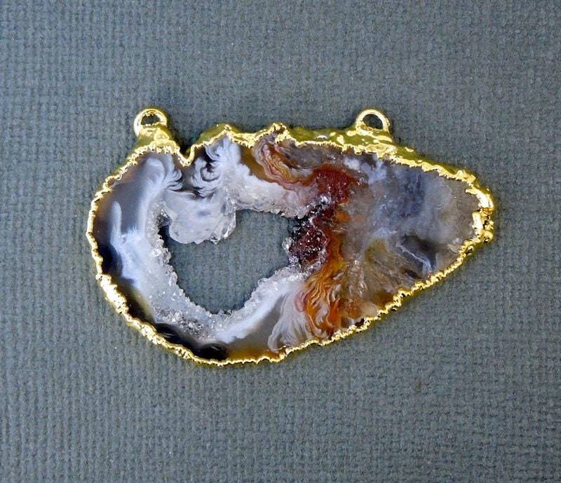 Achat Druzy Scheibe Anhänger - Galvanisierter 24K Gold Eingefasster Drusy | S6B10-04 von jewelersparadise