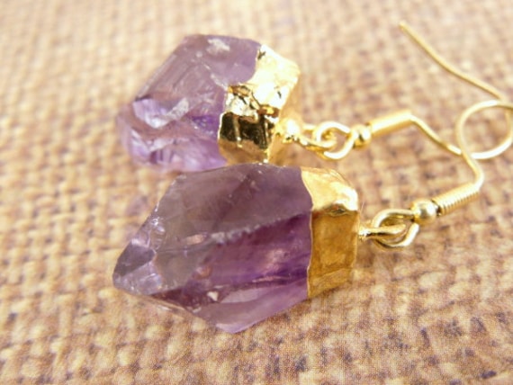 Amethyst Kristall Punkt Ohrringe - Schöne Edelstein Vergoldet S12B6-01 von jewelersparadise