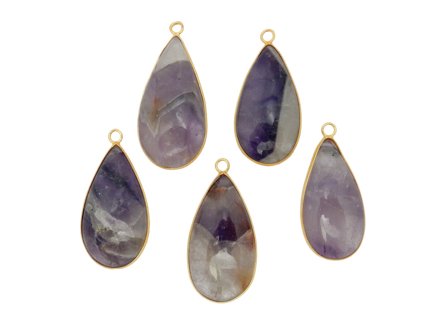 Amethyst Quarz Bezel Anhänger -Tropfenförmiger Vergoldeter Charm - Tdc | S108B2-02 von jewelersparadise