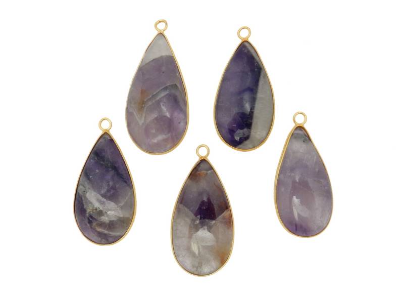 Amethyst Quarz Bezel Anhänger -Tropfenförmiger Vergoldeter Charm - Tdc | S108B2-02 von jewelersparadise