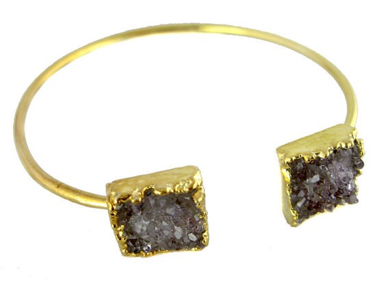 Druzy Square Cuff Armband Armstulpe Wählen Sie Gold Oder Silber Galvanisiert | 9Brownshelf-18 von jewelersparadise