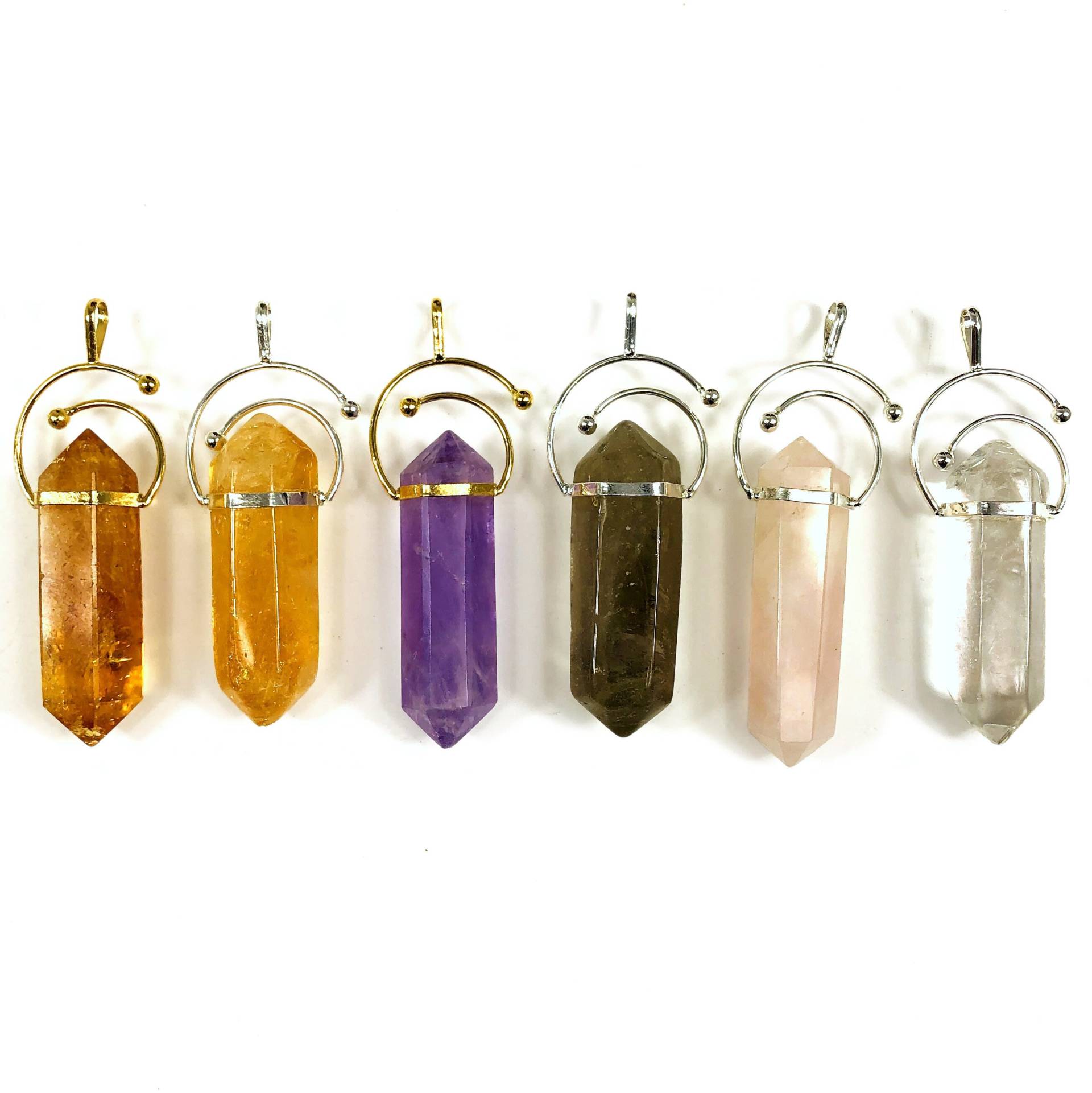 Edelstein Bleistiftspitze Doppelterminierte Anhänger in Galvanisiertem 24K Gold/Silberner Fancy Bail | S121B13 von jewelersparadise