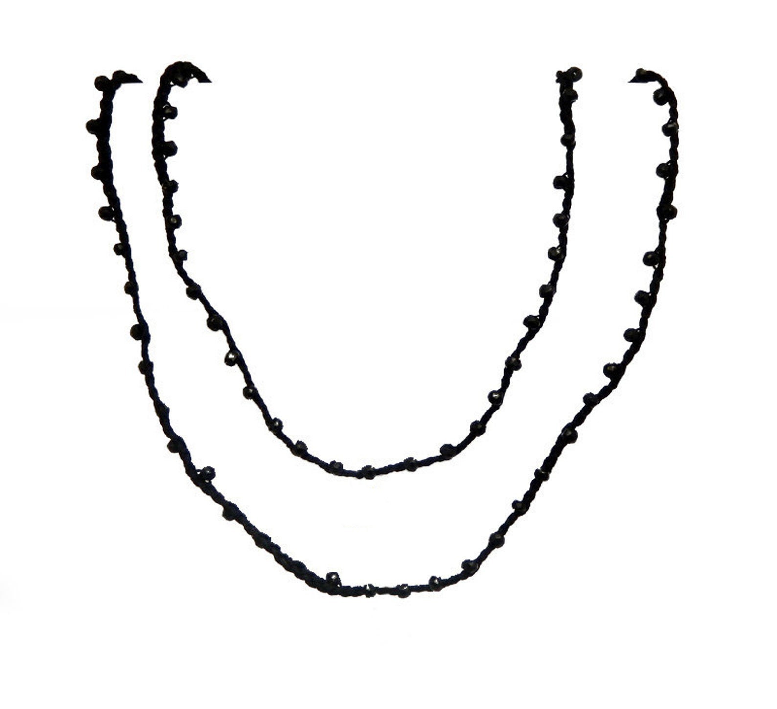 Edelstein Perlen Kette Fertige 18 "Schwarze Spinell Perle Auf Schwarzer Häkelkette Mit Gold Karabinerverschluss | 9Brownshelf-120-03 von jewelersparadise