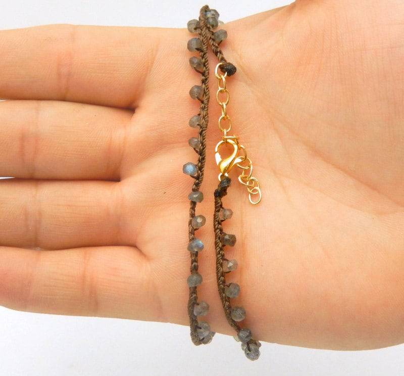 Edelstein Perlen Kette Fertige 30 "Labradorit Perle Auf Braun Und Grau Gehäkelte Mit Gold Karabinerverschluss | 9Brownshelf-120 von jewelersparadise