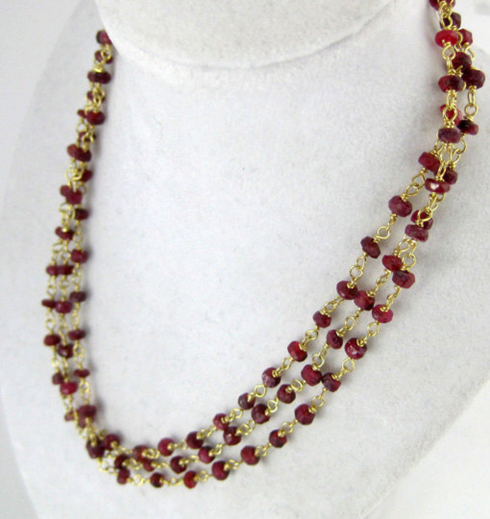 Edelstein Perlen Kette - Finished 30 "Gefärbte Rubin 4 Mm Auf Gold Über Sterling Draht Gewickelt Und Karabinerverschluss 9Brownshelf-122-05 von jewelersparadise