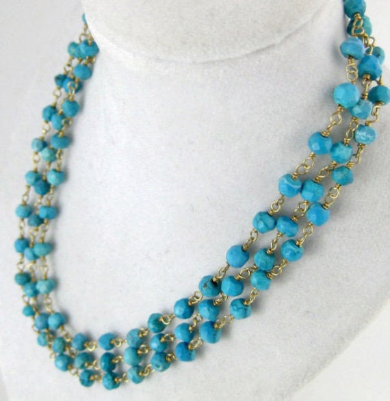 Edelstein Perlen Kette - Finished 30 "Türkis 4mm Auf Gold Über Sterling Draht Gewickelt Und Karabinerverschluss 9Brownshelf-122-08 von jewelersparadise