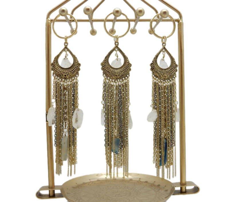 Edelstein-Quaste Schlüsselanhänger Mit Antiker Goldfarbener Kette Und Akzenten Kristallquarz Blauem Achat Baumelt | S122B11 von jewelersparadise