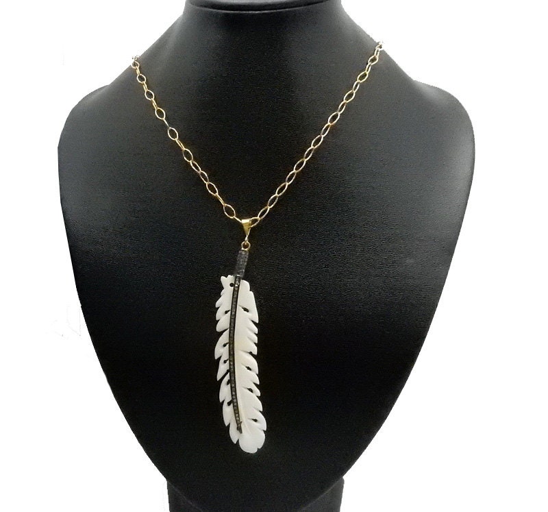 Fertige 36 "Diamant Pave Gold Über Oxidiertem Sterlingsilber Knochen-Feder-Halskette - Fill Oval Kette | Ex21-12 von jewelersparadise