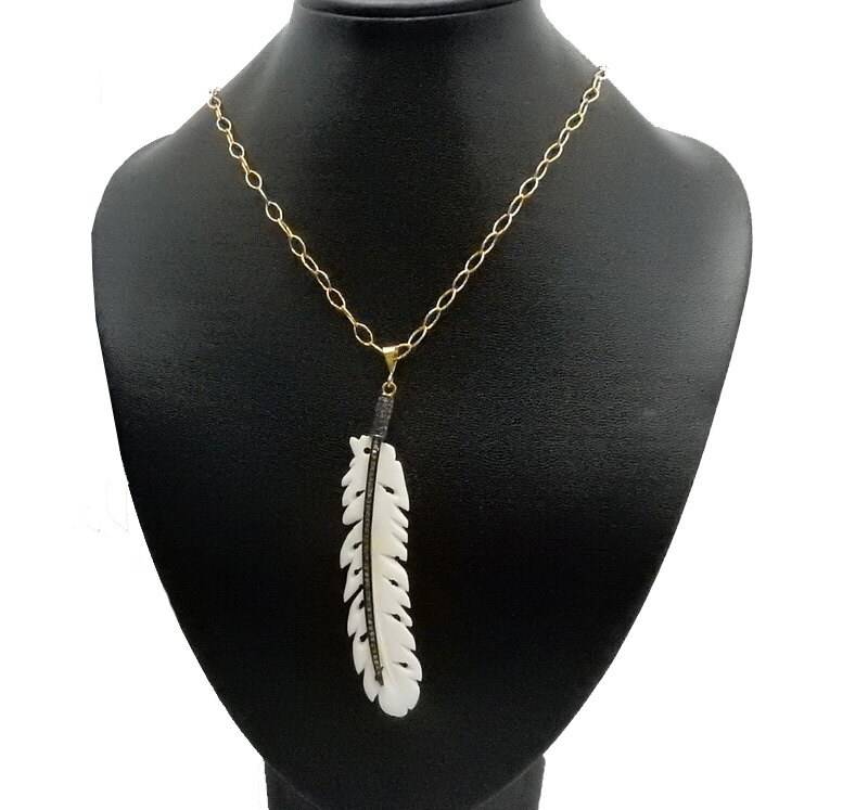 Fertige 36 "Diamant Pave Gold Über Oxidiertem Sterlingsilber Knochen-Feder-Halskette - Fill Oval Kette | Ex21-12 von jewelersparadise