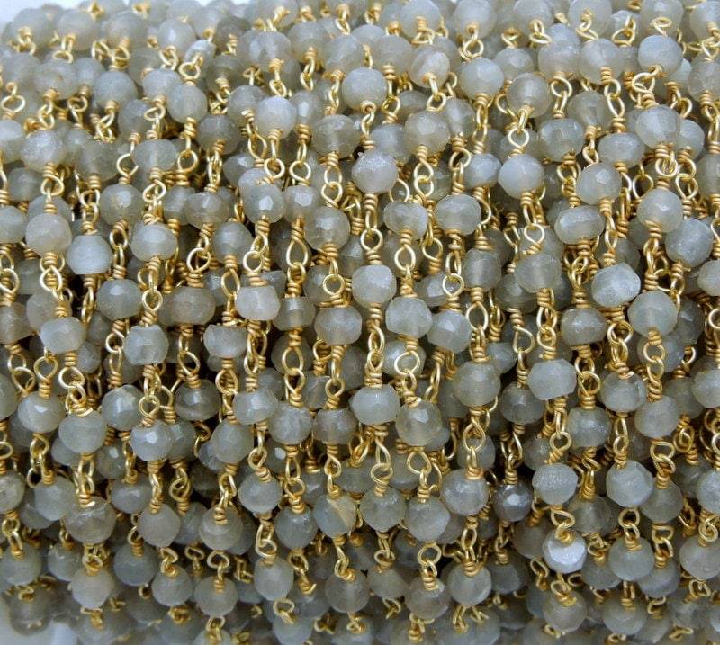Grau Mondstein Wire Wrapped Perlen Kette - Vergoldete Rosenkranz Stil Pro Fuss | Chn-303 Grau Mondstein Wire Wrapped Perlen Kette - Vergoldete Rosenkranz Stil Pro Fuss | Chn-303 von jewelersparadise