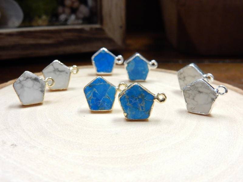 Howlith Pentagon Ohrstecker Mit Hoop Und Galvanisiertem 24K Gold Oder Silber | 5Brownshelf von jewelersparadise