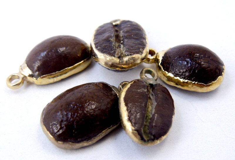 Kaffeebohne Anhänger Mit 24 K Gold Galvanisierten Zierteile | S2B6-15 von jewelersparadise