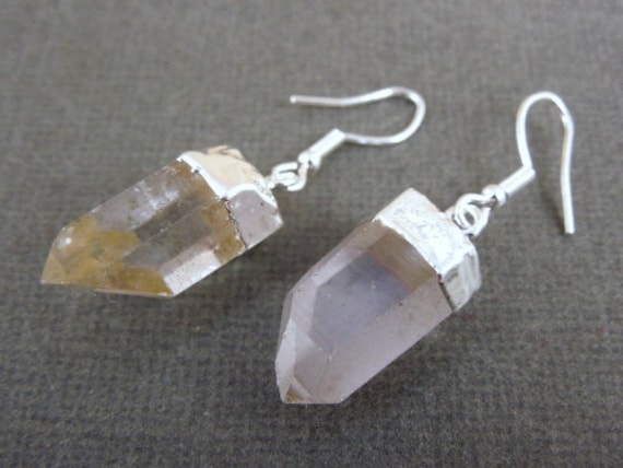 Kristall Quarz Punkt Ohrringe - Schöne Edelstein Silber Galvanisiert S12B5-02 von jewelersparadise