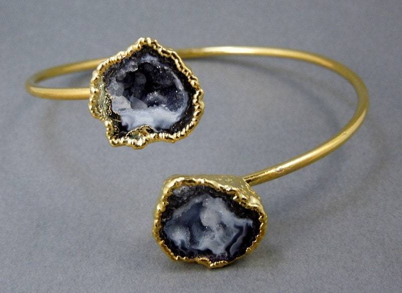 Light Blue Geode Verstellbar Arm Band Manschette Armband 24K Gold Galvanisiert | S15B1-12 von jewelersparadise