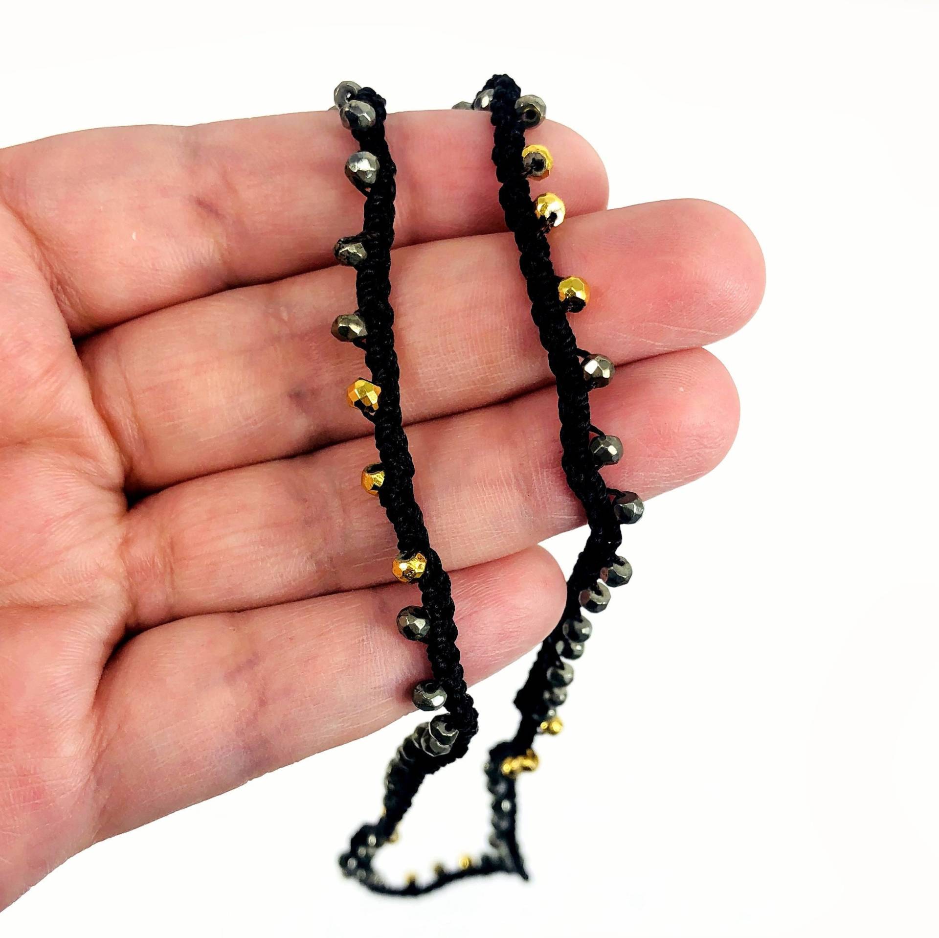 Pyrit Perlen An Braun Geknotet Kette - 46 cm Und 61 Halskette Mit Gold Karabinerverschluss | 9Brownshelf-119 von jewelersparadise