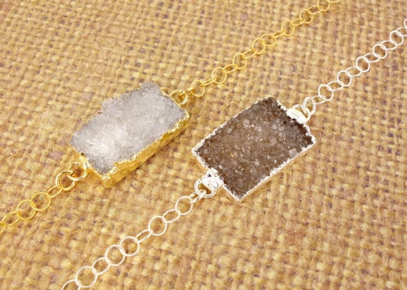 Quarz Druzy Drusy Rechteck Edelstein Armband Auf Gold Fill Oder Sterling Silber Verstellbare Kette von jewelersparadise