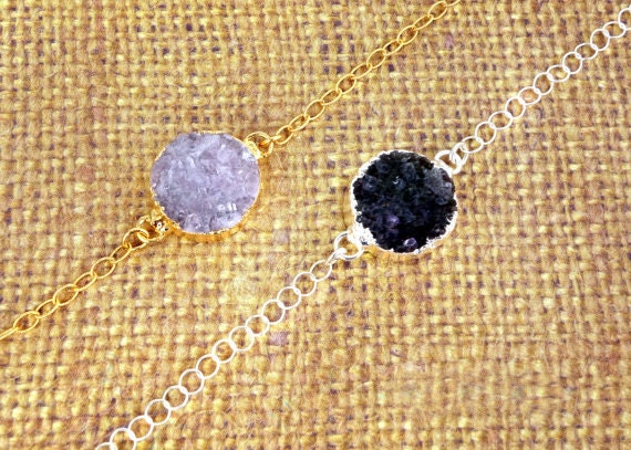 Quarz Druzy Drusy Runde Edelstein Armband Auf Gold Fill Oder Sterling Silber Verstellbare Kette von jewelersparadise