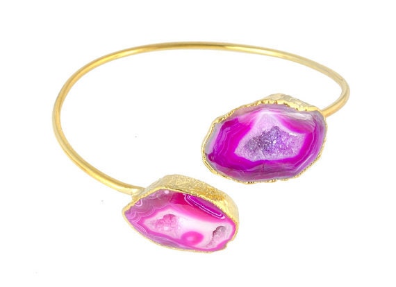 Rosa Achat Druzy Manschette Armband Armmanschette S15B1-11 von jewelersparadise