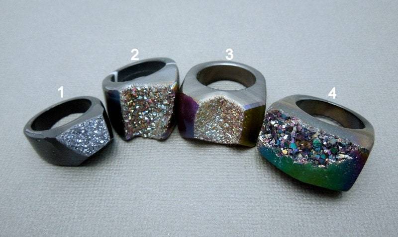 Schöner Schwarzer Titan Druzy Druzzy Statement Ring - Sie Wählen Größe 7 | Charge G-1808 von jewelersparadise