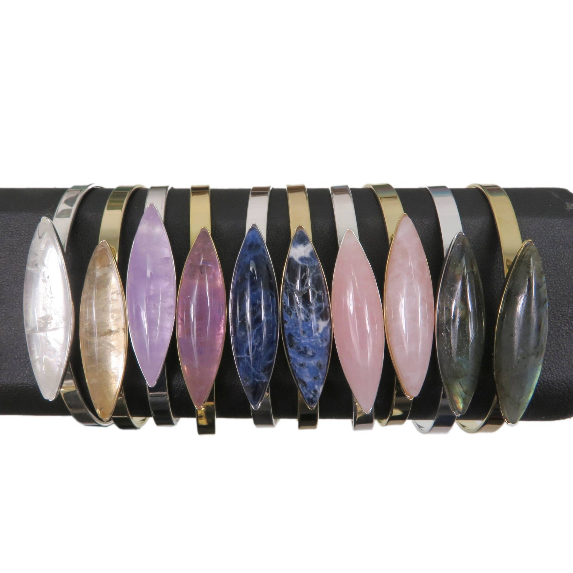 stein Armband - Sie Wählen Galvanisierte Silber Oder Gold Manschette Marquise Schliff | 4Brownshelf von jewelersparadise