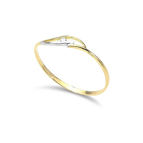 jewellerybox 375 (9 Karat) Gelbgold & Weißgold Welle 1mm Stapelring mit CZ Kristall | Ringgröße: 58 (Durchmesser: 18,5mm) von jewellerybox