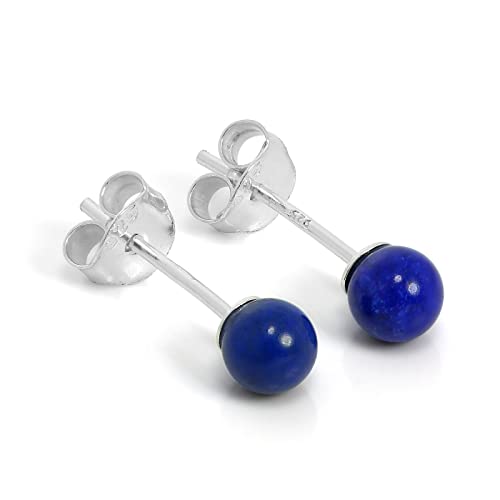 925 Sterlingsilber & 4mm Lapislazuli Stein Ohrstecker von jewellerybox