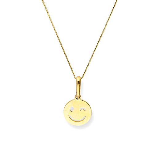 jewellerybox 9K (375) Gold Augenzwinkerndes Smiley Gesicht Anhänger an 45,7 cm (18 Inches) Kette von jewellerybox