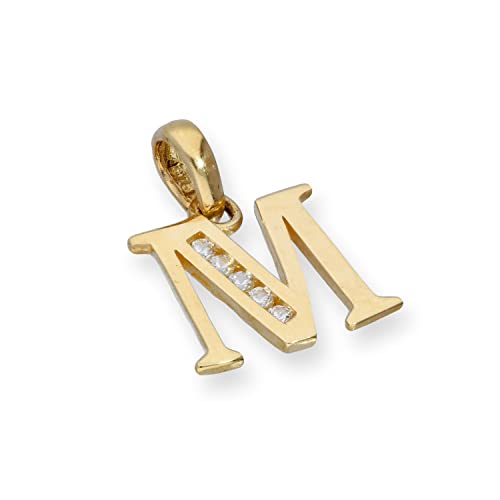 jewellerybox 9K (375) Gold & Klar CZ Kristall Hänger Alphabet Buchstabe Anhänger M (Erhältlich A- Z) von jewellerybox