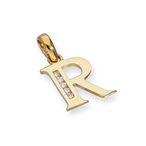 jewellerybox 9K (375) Gold & Klar CZ Kristall Hänger Alphabet Buchstabe Anhänger R (Erhältlich A- Z) von jewellerybox