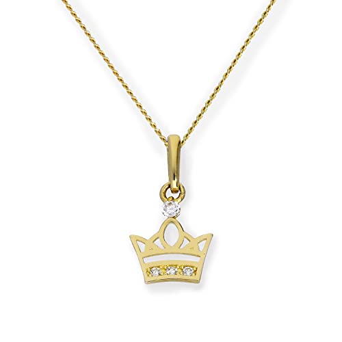 jewellerybox 9K (375) Gold & Klar CZ Kristall Königliche Krone Anhänger an 45,7cm Kette von jewellerybox