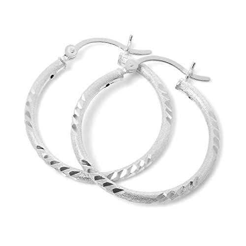 Gebürstet Matt 925 Sterlingsilber Diamantschliff 25mm Creolen Ohrringe von jewellerybox