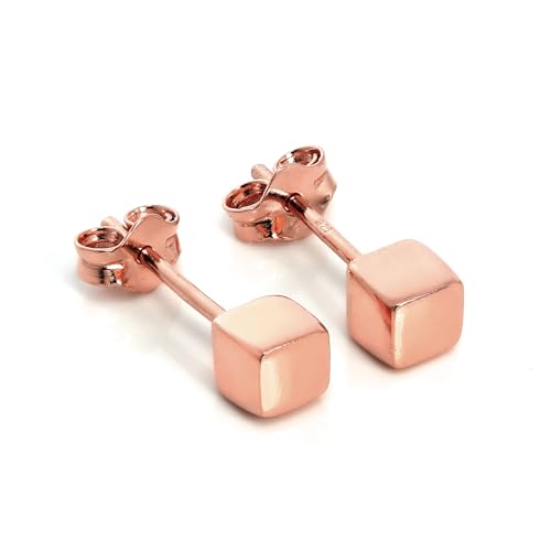 Rose Gold getauchtes 925 Sterlingsilber 4mm Viereck Würfel Ohrstecker von jewellerybox