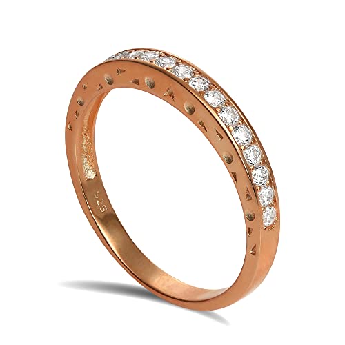 Rosegold Getauchter Sterling-Silber Cubic Zirkonia Kristall Halber Ewigkeit Ring | Ringgröße: 60 (Durchmesser 19,1mm) von jewellerybox