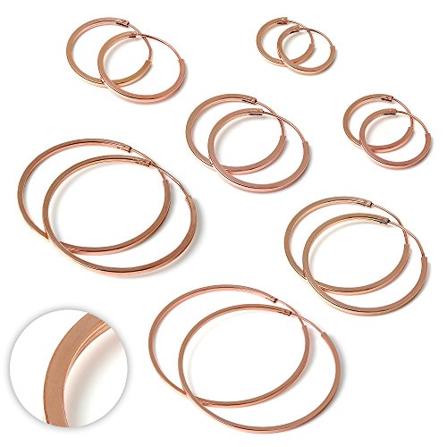 Rotgold getauchtes Sterlingsilber 1mm Viereck Sleeper 35mm Creolen Ohrringe von jewellerybox