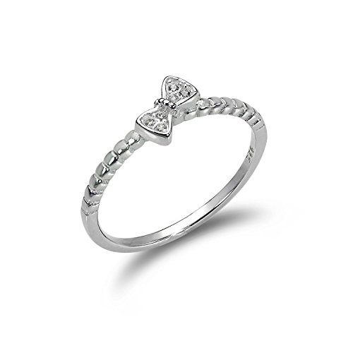 Sterling Silber 1mm Ring mit CZ Kristall Schleife | Ringgröße: 59 (Durchmesser: 18,8mm) von jewellerybox