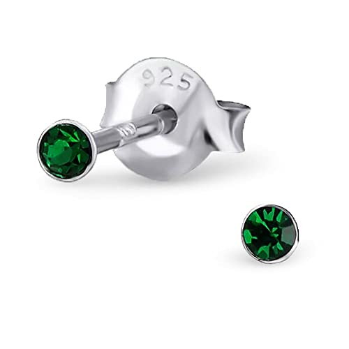 Sterling Silber 2mm Süße Smaragdgrün Kristall Ohrstecker von jewellerybox